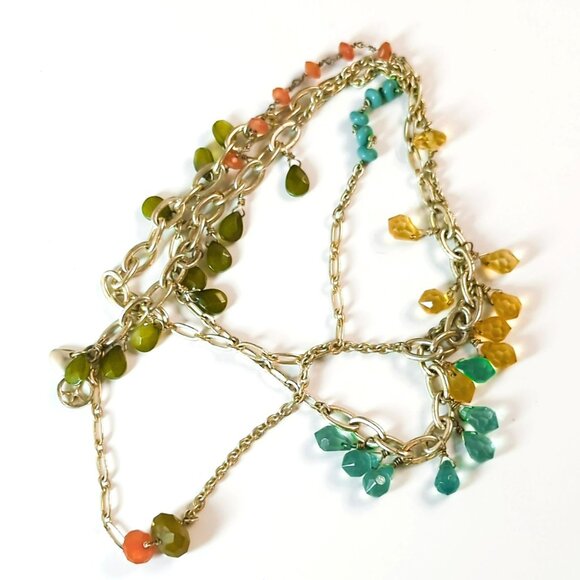 Fossil Multi-Color Beaded Long Chain Necklace With Green Orange Blue Beads - Picture 4 of 5